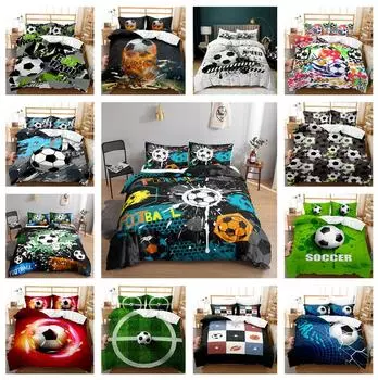Комплект постельного белья с 3D футбольным принтом, пододеяльник и наволочка с спортивным принтом EU135 * 200, мягкое украшение для дома, которое можно стирать в машине, для комнаты мальчиков Baby 100x135cm