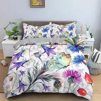 Комплект постельного белья с 3D-принтом и цветочным принтом, пододеяльник с застежкой-молнией размера Queen King, полноразмерный пододеяльник и наволочки из полиэстера 70x133cm 2pcs