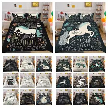 Комплект постельного белья с 3D принтом единорога, двойной размер, полиэстер для мальчиков-подростков, высококачественные покрывала, комплект пододеяльников UK Single 135x200cm