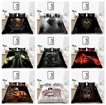 Комплект постельного белья с 3D черепом, одеяло и наволочка с ужасами на Хэллоуин, 2/3 шт., мягкая молния DE135 * 200, полноразмерное украшение для спальни ужасов DE 100x135cm