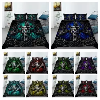 Комплект постельного белья с 3D принтом черепа, красочный пододеяльник с черепом для мальчиков и мужчин, домашний текстиль, полиэстеровая наволочка, Bes Cover UK Single 135x200cm