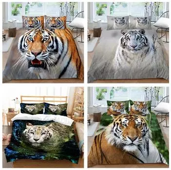 Комплект постельного белья с 3D принтом тигра, пододеяльник и наволочка для спальни, простыня/двуспальная кровать, полноразмерное украшение для дома DE 100x135cm