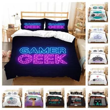 Комплект постельного белья с 3D геймпадом и принтом, покрывало, постельное белье, домашняя теплая полиэстеровая наволочка из трех предметов, пододеяльник UK Single 135x200cm