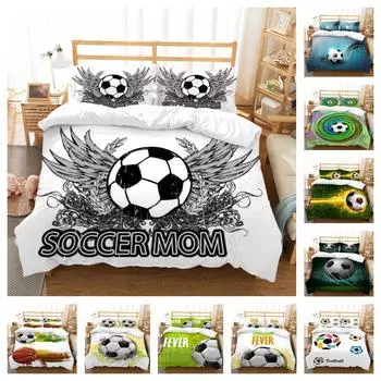 Комплект постельного белья с 3D футбольным постельным бельем, 2/3 шт., пододеяльники, моющиеся домашние постельные принадлежности из микрофибры, покрывала для подростков UK Single 135x200cm