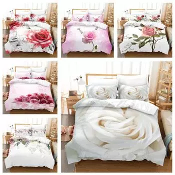 Комплект постельного белья с 3D розой, романтическая любовь, пуховый пододеяльник, наволочка, 2/3 шт., женский чехол для пары, подарок на День святого Валентина, домашний текстиль Baby 100x135cm