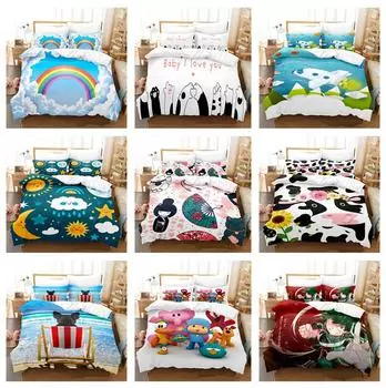 Комплект постельного белья с 3D мультяшными животными, пуховое одеяло и наволочка с цифровой печатью высокой четкости, 2/3 предмета, полноразмерная детская комната, моющееся украшение для дома Baby 100x135cm