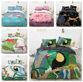 Комплект постельного белья с 3D-животными, пододеяльник с пухом тропического фламинго, наволочки 2/3 шт., покрывало для двуспальной кровати размера «king-size», роскошный домашний текстиль Baby 100x135cm