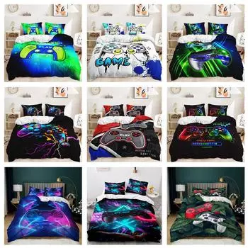 Комплект постельного белья с 3D-игровой ручкой, игровой автомат, пододеяльник для комнаты для мальчиков, 2/3 предмета, мягкая молния DE135 * 200, полноразмерное украшение для спальни из микрофибры DE 100x135cm