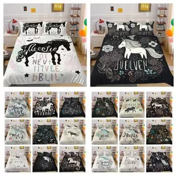 Комплект постельного белья с 3D принтом единорога, полноразмерный комплект постельного белья из полиэстера, детский дизайн, высококачественный домашний текстиль UK Single 135x200cm