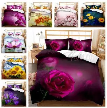 Комплект постельного белья с 3D цветами для девочек, пододеяльник, комплект из 2/3 предметов, мягкая молния DE200 * 200, полноразмерное украшение из микрофибры для спальни DE 100x135cm