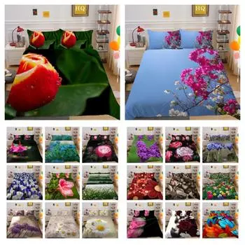 Комплект постельного белья с 3D-цветочным принтом, двойной размер, домашний комплект постельного белья из микрофибры, модный комплект высокого одеяла UK Single 135x200cm