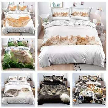 Комплект постельного белья с 3D-животными, пуховый кошачий пух, пододеяльник, наволочка, 2/3 шт., мягкий быстросохнущий домашний текстиль, односпальная двуспальная кровать, все размеры Baby 100x135cm