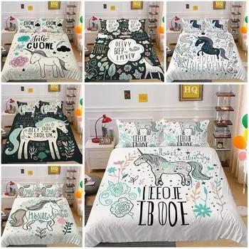 Комплект постельного белья с 3D мультяшным принтом Единорог, пододеяльник, наволочка, домашний комплект постельного белья, AU/EU/US, полноразмерная односпальная/двуспальная кровать Baby 100x135cm
