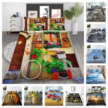 Комплект постельного белья с 3D-изображением автомобиля, пододеяльник и наволочка, 2 или 3 предмета с изображением самолета или велосипеда, полноразмерное удобное моющееся постельное белье UK Single 135x200cm