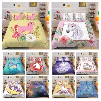 Комплект постельного белья с 3D принтом единорога, покрывало для дома, постельное белье, декор для спальни, Лидер продаж, наволочка, полиэстер, постельное белье UK Single 135x200cm