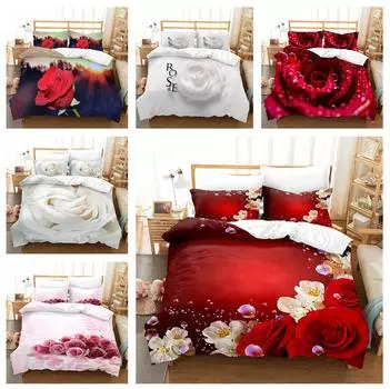 Комплект постельного белья с 3D розами, романтическая любовь, пуховый пододеяльник, наволочка, 2/3 шт., женский, парный, домашний текстиль, кровать размера «king-size», подарок Baby 100x135cm