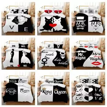 Комплект постельного белья с 3D принтом «Король и королева», пододеяльник на день святого Валентина, наволочка, двуспальная кровать «кинг-сайз», полноразмерный мягкий пододеяльник, покрывала для пары Baby 100x135cm