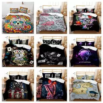 Комплект постельного белья с 3D черепом и рисунком ужасов, пододеяльник и наволочка, EU135 * 200, для комнаты для мальчиков, на Хэллоуин, мягкая молния, украшение для дома Baby 100x135cm
