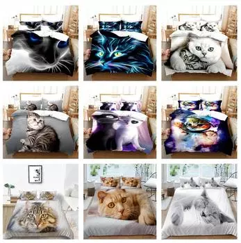 Комплект постельного белья с 3D милым котом, одеяло и наволочка для домашних животных, 2/3 шт., одинарный/двойной подарок на день рождения, полноразмерный моющийся домашний текстиль с рисунком животного Baby 100x135cm