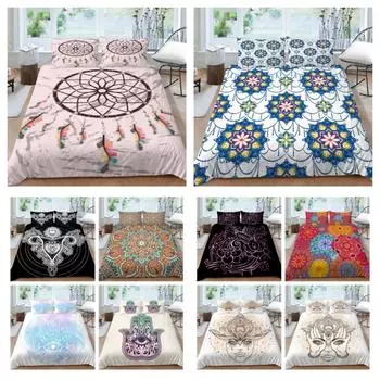 Комплект постельного белья с 3D богемным принтом, покрывало, постельное белье, домашняя теплая полиэстеровая наволочка из трех предметов, пододеяльник UK Single 135x200cm