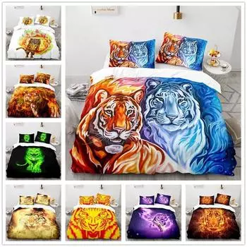 Комплект постельного белья с 3D-принтом Flame Tiger, 2/3 шт., пододеяльник и наволочка(s) Подарок Single 135x200cm