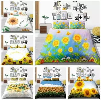 Комплект постельного белья с 3D узором подсолнуха и наволочка, комплект постельного белья AU/EU/US, полный размер, комплект постельного белья для украшения дома Baby 100x135cm