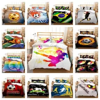 Комплект постельного белья с 3D футбольным дизайном, пододеяльник и наволочки, домашнее постельное белье из полиэстера, Мягкое пододеяльник для мальчиков и детей UK Single 135x200cm