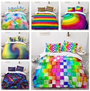 Комплект постельного белья с 3D-цветным узором, цифровая печать HD, пододеяльник из 2/3 предметов, AU/EU/US/UK/DE, полноразмерный домашний мягкий и простой в чистке домашний костюм на молнии DE 100x135cm