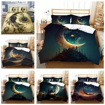 Комплект постельного белья с 3D-печатью Рамадана, тема Луны, пододеяльник, односпальная/двуспальная кровать, чехол для подростков и взрослых, подарок Baby 100x135cm