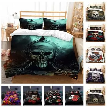 Комплект постельного белья с 3D черепом, одеяло и наволочка с ужасами на Хэллоуин, 2/3 шт., мягкая молния DE135 * 200, полноразмерное украшение для спальни ужасов DE 100x135cm