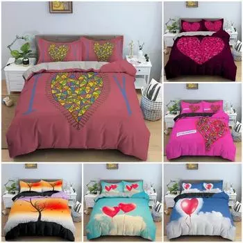 Комплект постельного белья с 3D-полигональным сердцем, комплект пододеяльников в абстрактном стиле для подарка на День святого Валентина, постельное белье размера King Queen Twin EU Single 135x200cm