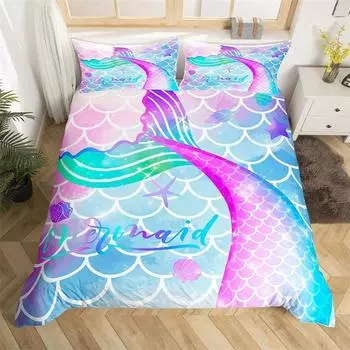 Комплект постельного белья с 3D-принтом «Хвост русалки», пододеяльник, одеяло, наволочка, размер King Queen Twin для мальчиков и девочек для взрослых 135x200cm 2pcs