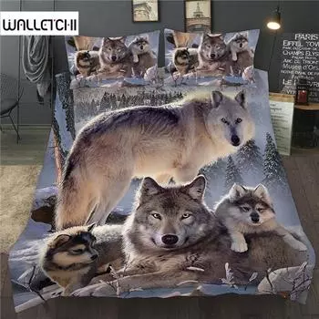 Комплект постельного белья с 3D-печатью «Снежный волк», односпальный, двуспальный, двуспальный, королевский, комплект пододеяльников, комплект постельного белья для детей, детей и взрослых EU single(135x200cm)