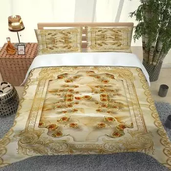 Комплект постельного белья с 3D-ангелом, золотистое роскошное постельное белье с европейским узором, пододеяльник в стиле ретро с цепочкой, 3 предмета для девочек и мальчиков EU Single 135x200cm