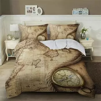 Комплект постельного белья с 3D-принтом и морской картой, пододеяльник, одеяло, наволочка, размер King Queen Twin для мальчиков и девочек взрослых 135X200cm