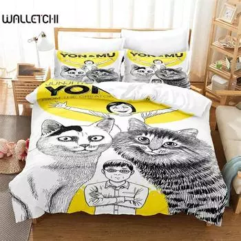 Комплект постельного белья с 3D-принтом «Junji Ito Manga» для мальчиков и девочек, двуспальный, пододеяльник, наволочка, детская кровать, для взрослых, 2/3 шт. 135X200cm