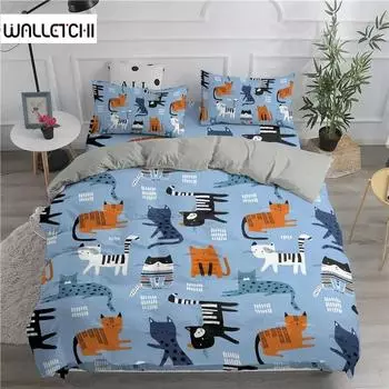 Комплект постельного белья с 3D-принтом и изображением милых котов, пододеяльник, одеяло, наволочка, размер King Queen Twin для мальчиков и девочек 135x200cm 2pcs