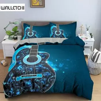 Комплект постельного белья с 3D-принтом, пододеяльник с гитарой для младенцев и детей, детский с наволочкой, пододеяльник с музыкальной нотой, полиэстеровый пододеяльник EU single(135x200cm)