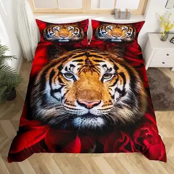 Комплект постельного белья с 3D-розами из микрофибры Queen, красно-белый цветочный комплект постельного белья, романтические цветы, покрывало на пододеяльник, подарок на День святого Валентина EU Single 135x200cm