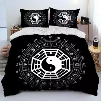 Комплект постельного белья с 3D китайским узором Тайцзи-багуа Инь-Ян, пододеяльник, наволочка, мягкий, удобный и дышащий 218x177cm 86x70in