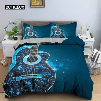 Комплект постельного белья с 3D-принтом, пододеяльник с гитарой для младенцев и детей, детский с наволочкой, пододеяльник с музыкальной нотой, полиэстеровый пододеяльник EU single(135x200cm)
