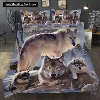 Комплект постельного белья с 3D-печатью «Снежный волк», односпальный, двуспальный, двуспальный, королевский, комплект пододеяльников, комплект постельного белья для детей, детей и взрослых EU single(135x200cm)