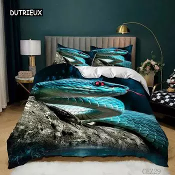 Комплект постельного белья с 3D-змеей King Size, комплект постельного белья с изображением диких животных и ужасов, полиэстер, жуткий чехол в стиле дикой природы EU single(135x200cm)