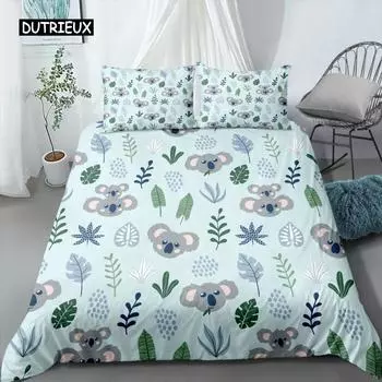 Комплект постельного белья с 3D коалой из микрофибры, мультяшные листья, медвежонок, австралийская дикая природа, комплект постельного белья, двуспальное одеяло, покрывало размера Queen Size EU single(135x200cm)