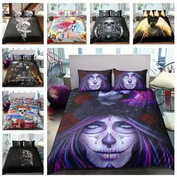 Комплект постельного белья с 3D черепом, постельное белье, чехол и наволочка, 2/3, декоративный моющийся и быстросохнущий комплект постельного белья для Хэллоуина Baby 100x135cm