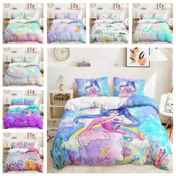 Комплект постельного белья с 3D русалкой для девочек, пододеяльник и наволочка, милая ткань из микрофибры для девочек, украшение для дома Baby 100x135cm