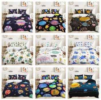 Комплект постельного белья с 3D мультфильмом «Планета» для детской комнаты, пододеяльник и наволочка, AU/EU/DE/UK/US, быстросохнущее мягкое и удобное украшение для дома Baby 100x135cm