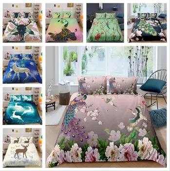 Комплект постельного белья с 3D оленем или павлином, пододеяльник и наволочка с изображением животных, 2 или 3 AU240 * 270, полноразмерное украшение для дома Baby 100x135cm