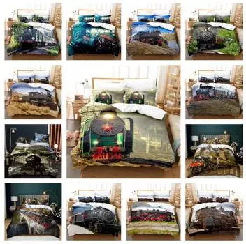 Комплект постельного белья с 3D поездом, пододеяльник из микрофибры 2/3, античный локомотив DE200 * 200, мягкое украшение для дома на молнии Baby 100x135cm