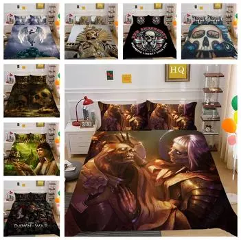 Комплект постельного белья с 3D-принтом ужасов и рисунком головы черепа, пуховое одеяло и наволочка, 2/3 предмета, праздничная атмосфера Хэллоуина, украшение для дома Baby 100x135cm